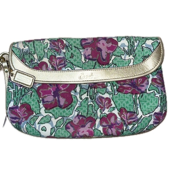 COACH Ashley Multicolor Floral Canvas Gold Leather Lg.Wristlet Wallet Clutch - Picture 3 of 13